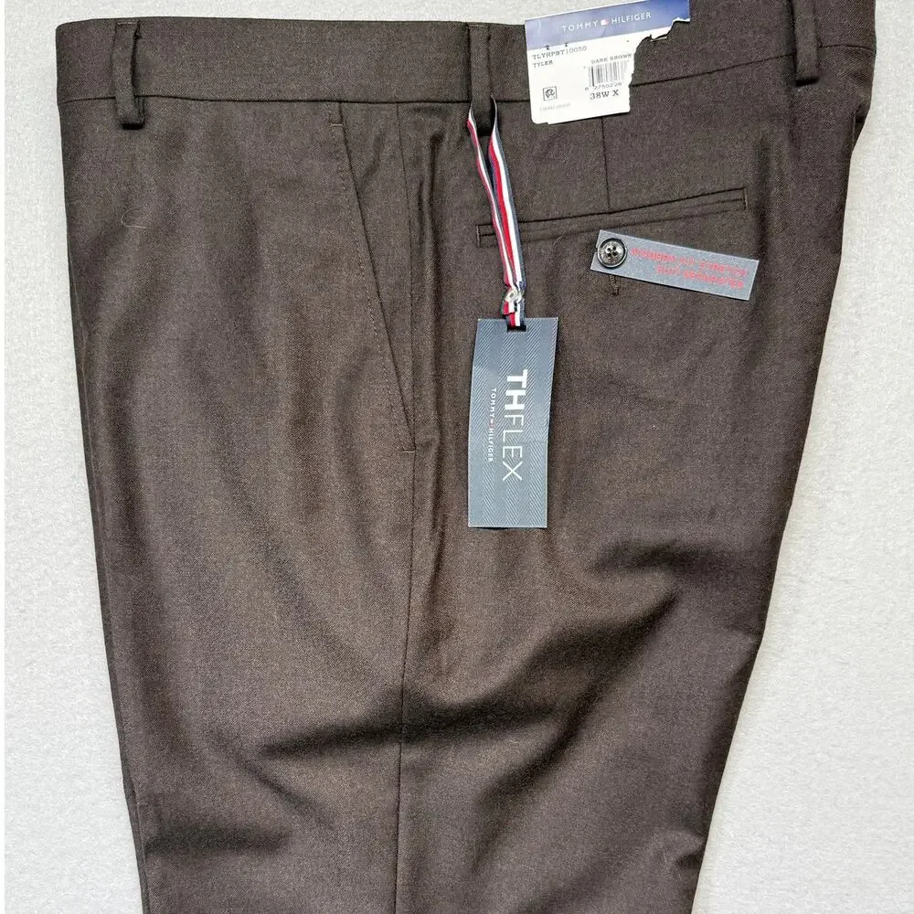 Tommy Hilfiger Men's Modern-Fit Stretch 100% Wool Suit Pants Brown 38x32 $190